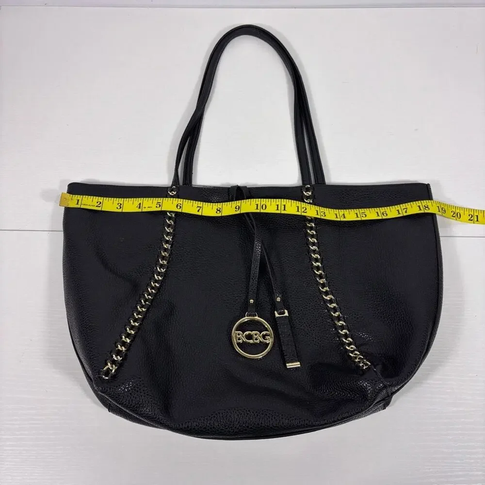 BCBG Chic Black Tote with Gold Chain Accents Bin10